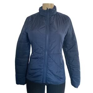 Fabletics Navy Blue Quilted Jacket Hooded Zip Front Athletic Coat Size S
